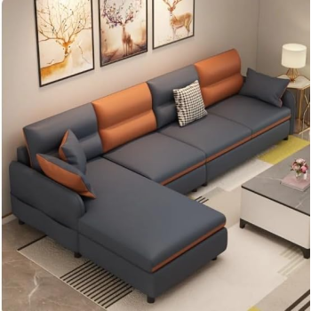 Modern L Shape Sofa Love Seat Sectional Nordic Pouf Large Sofa Lounge Simple Home Furniture (260Cm, Blue+Orange)