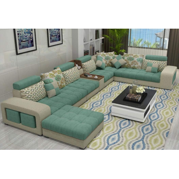 Modern Simple U-Shaped Sofa Living Room Chaise Longue Sofa Removable And Washable Cotton And Linen Fabric Sofa Multicolor,Turquoise