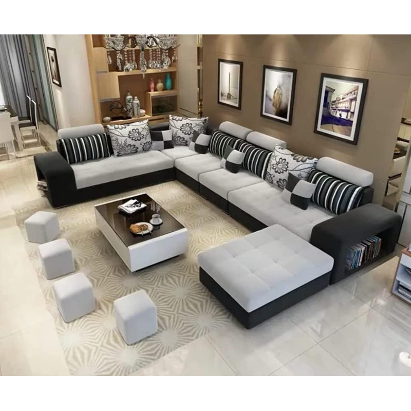 Live Room Sofa,Apartment Living Room Corner Sofa Set Combination Furniture (Black)