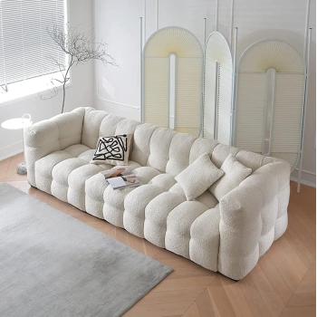 Modern Linen Velvet Fabric Upholstery Living Room Sofa Set Comfortable Tufted Modular Furniture Sofa 3+2+1 Seater (Off White)