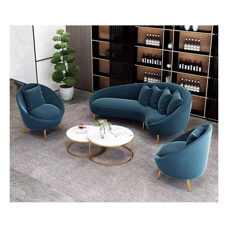 Business Luxury Velvet Loveseat Sofas Hotel Arc Shape Upholstered Modern Couch (Royal Blue)
