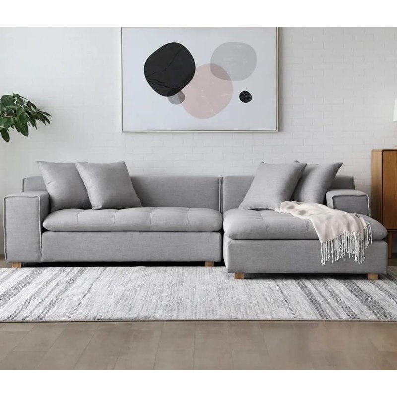 Living Room Sectional Couch Sofa Set For Property Developers And Interior Decorators (Grey)