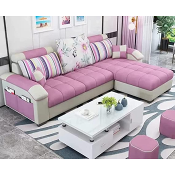 Modular Modern Corner Beds Sectional L Shape Sofa Set Furniture Living Room Sofas (Pink)