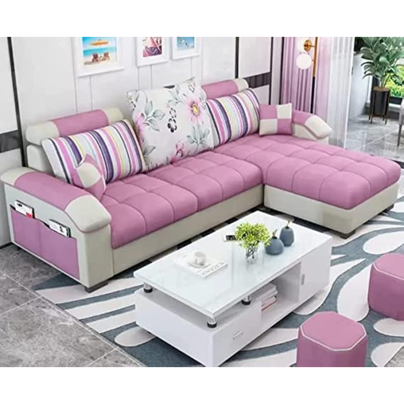 Modular Modern Corner Beds Sectional L Shape Sofa Set Furniture Living Room Sofas (Pink)