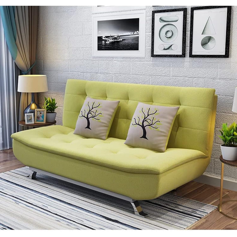 Fabric Multifunction Folding Foam Sofa Bed Set Living Room (Yellow)