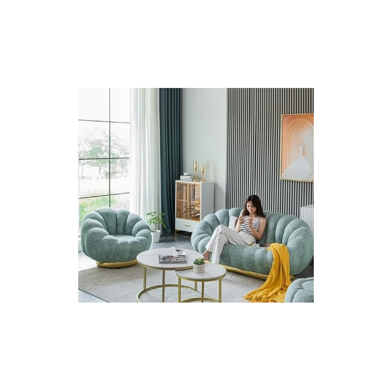 Nordic Pumpkin Style Sofa Living Room Relax 3+1 Seat Couch Large Straight Sofa Inflavel Furniture (Turquoise)