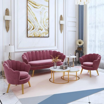 Modern Color Velvet Beauty Salon Clothing Store Living Room Sofa Set 3+2+1 (Pink)