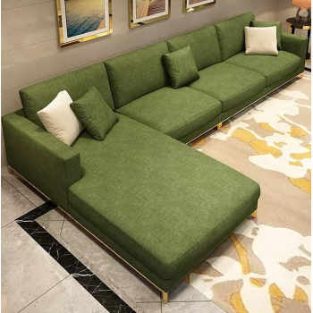 Luxury L Shape Sofa Set With Golden Stainless Steel Furniture For Living Room Sofas (Green)