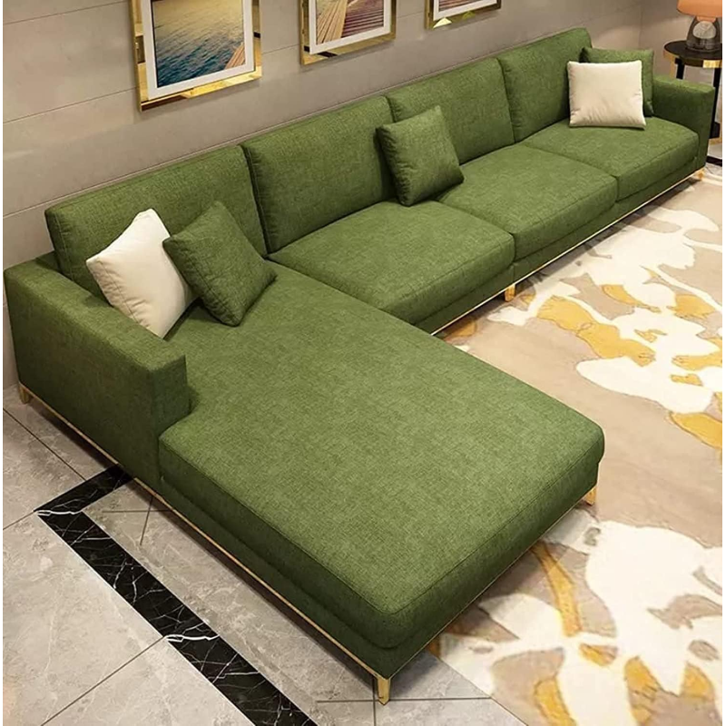 Luxury L Shape Sofa Set With Golden Stainless Steel Furniture For Living Room Sofas (Green)