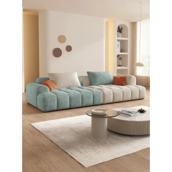 Cheese Cube Cream Style Fabric Sofa Living Room Sofa Living Room Bedroom Simple Sofa (96 X 220 Cm, Rice White Green)