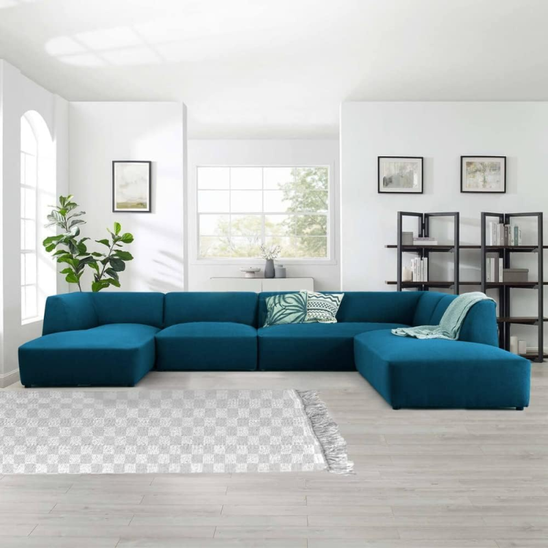 Luxury Fabric Sectional Sofa, Interior Furniture, Comfortable Sofa (Blue)