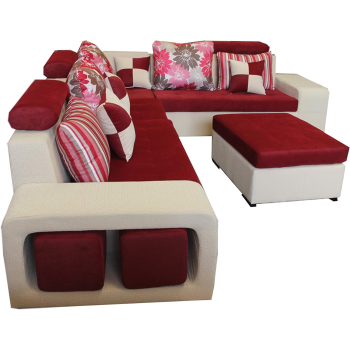 Living Room- Corner Sofa Set-Double Coloure -With Pillows-Table