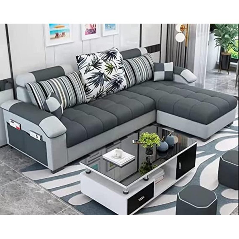 Modular Modern Corner Beds Sectional L Shape Sofa Set Furniture Living Room Sofas (Grey)