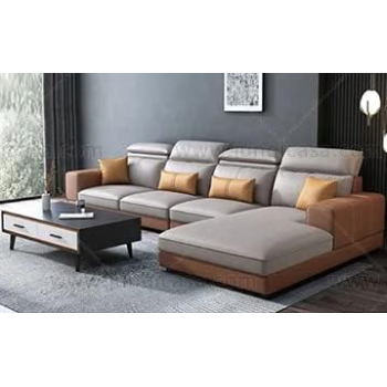 Furniture Factory Living Room Sofas Bed Set Fabric Couch Lounge U Shape Sectional Sofa 5 Seater Sofa (Beige + Orange)