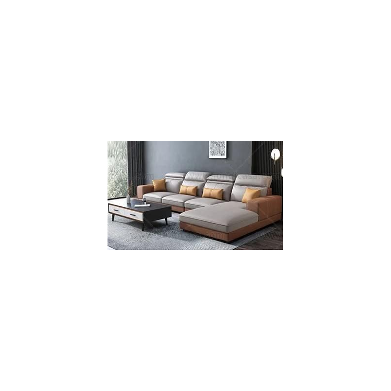 Furniture Factory Living Room Sofas Bed Set Fabric Couch Lounge U Shape Sectional Sofa 5 Seater Sofa (Beige + Orange)