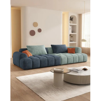 Cheese Cube Cream Style Fabric Sofa Living Room Sofa Living Room Bedroom Simple Sofa (96 x 320 Cm, Bluish Green)