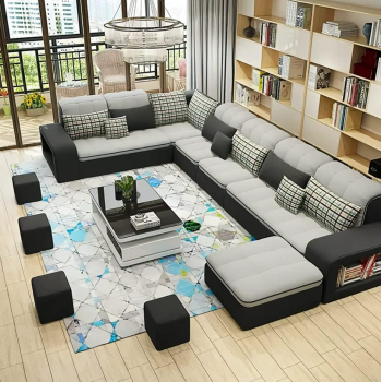 Durable Style U-Shape Furniture Living Room Sectional Modern Sofa Seater Set Of Chairs (Black+Grey)
