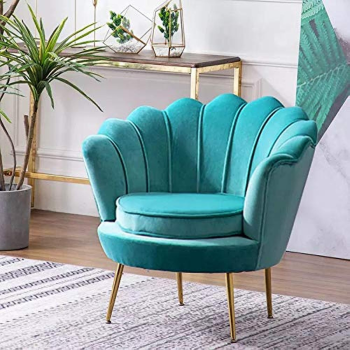 Round Shaped Flower Chair - Mettle Legs - Velvet (L.Blue)
