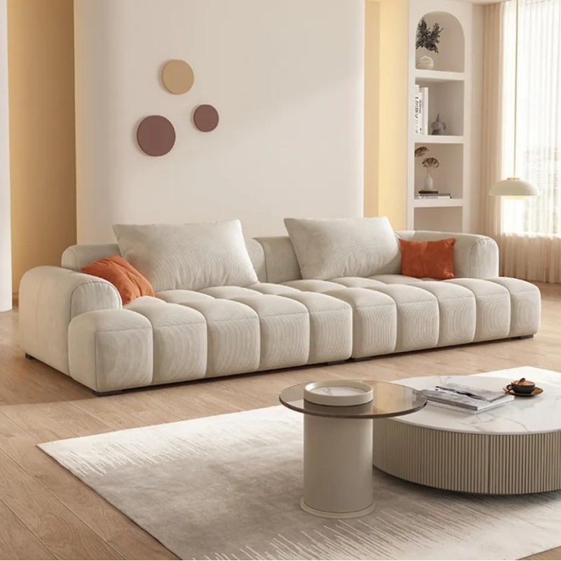 Cheese Cube Cream Style Fabric Sofa Living Room Sofa Living Room Bedroom Simple Sofa (96 x 200 Cm, Off-White)