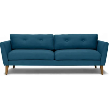 Modern Upholstered Fabric Home + Office Sofa Modern Lounge Spot Contemporary Style Couch Cherry-Stained Wood Legs 3 Seater (Blue)