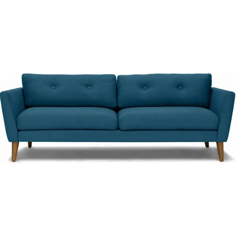Modern Upholstered Fabric Home + Office Sofa Modern Lounge Spot Contemporary Style Couch Cherry-Stained Wood Legs 3 Seater (Blue)