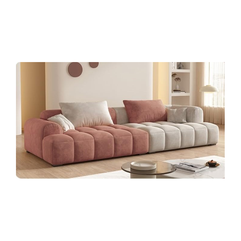Cheese Cube Cream Style Fabric Sofa Living Room Sofa Living Room Bedroom Simple Sofa (96 x 220 Cm, White Pink)