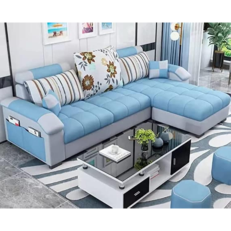 Modular Modern Corner Beds Sectional L Shape Sofa Set Furniture Living Room Sofas (Sky Blue)