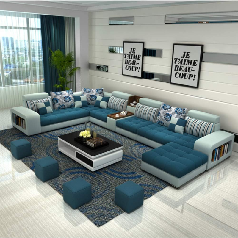 Modern Simple U-Shaped Sofa Living Room Chaise Longue Sofa Removable And Washable Cotton And Linen Fabric Sofa Multicolor, Dark Blue