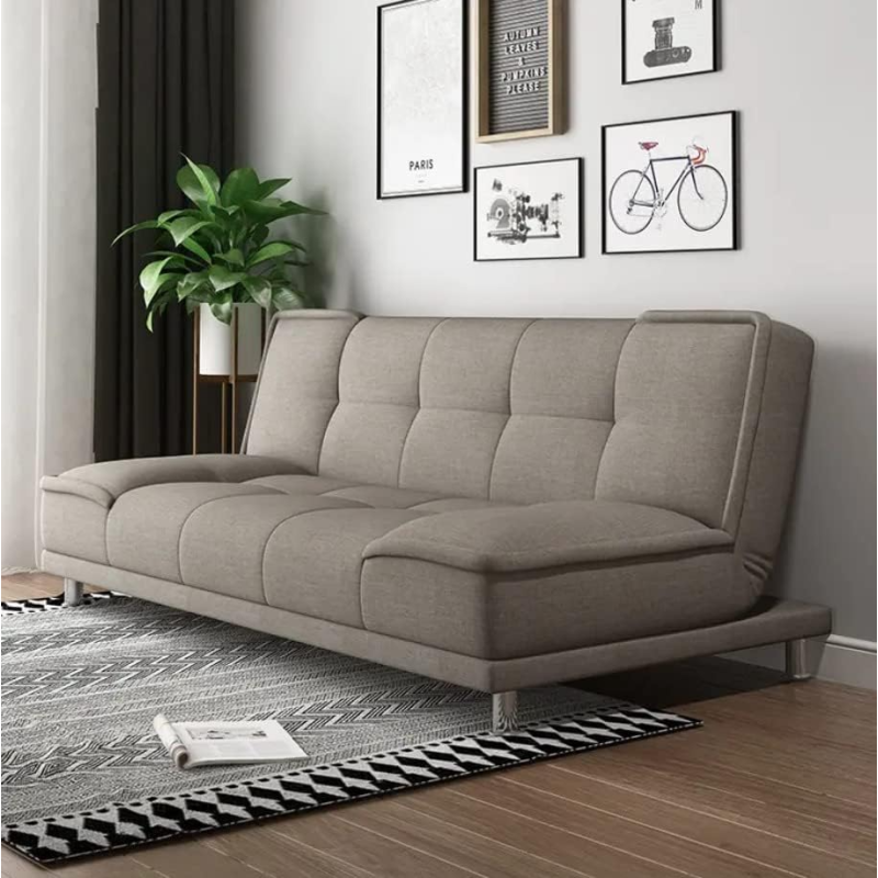 Small Family Living Room Folding Apartment Study Office Lunch Break Velvet Sofa Multi-Function Sofa Bed (Beige Grey)