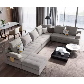 Modern Classic U Shape Sofa Set Furniture Seats Upholstery Fabric Sectional Living Room Sofa