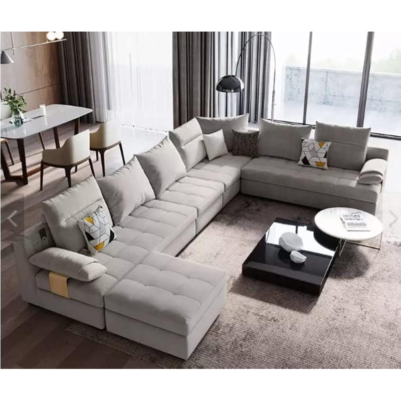 Modern Classic U Shape Sofa Set Furniture Seats Upholstery Fabric Sectional Living Room Sofa