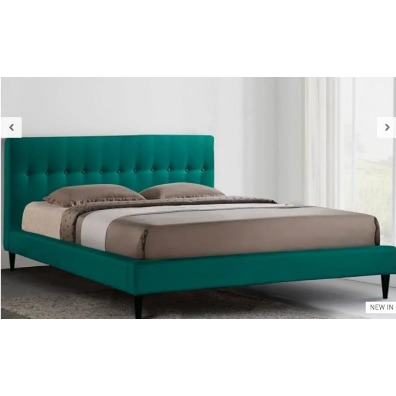 Arena Upholstered Velvet Bed Frame Bedroom Furniture Strong And Sturdy Modern Design Wooden Double Bed | Quiet & Comfortable Bed With Free Installation (200 X 200 Cm, Green)