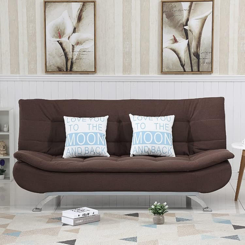 Fabric Multifunction Folding Foam Sofa Bed Set Living Room (Chocolate)