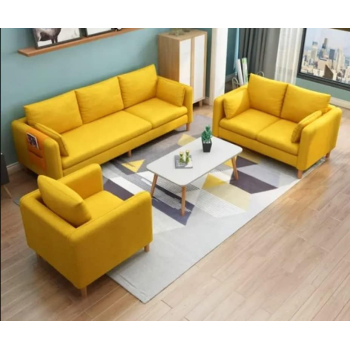 Modern Upholstered Fabric Sofa Modern Lounge 3+2+1 Seater Sofa Set (Yellow)