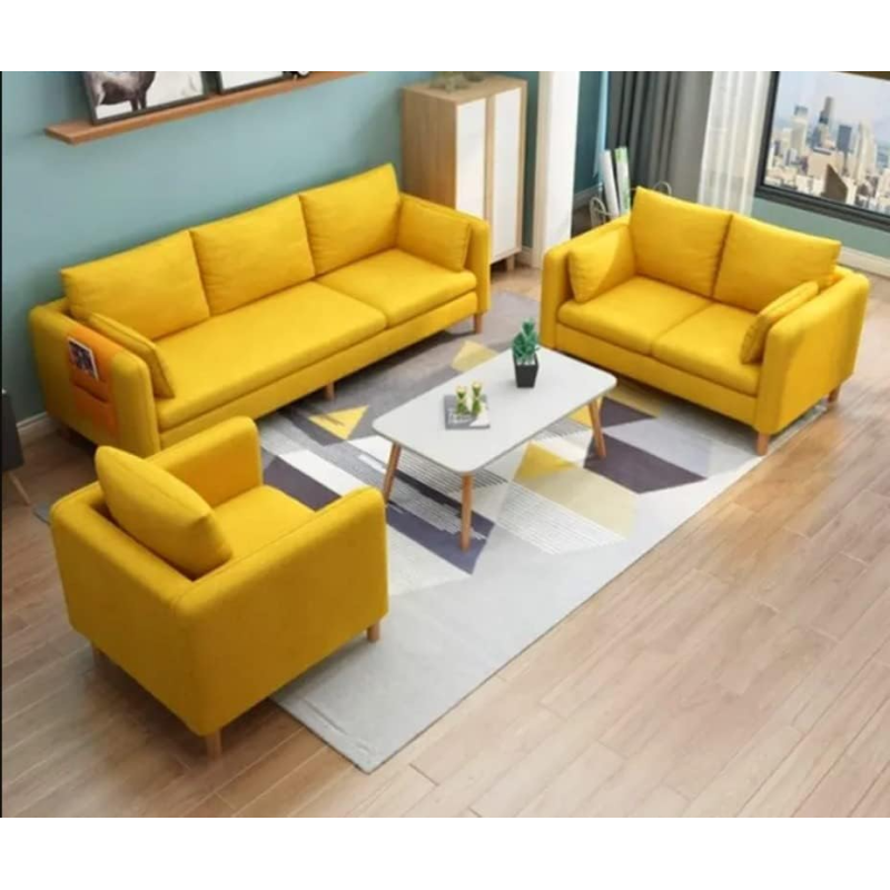 Modern Upholstered Fabric Sofa Modern Lounge 3+2+1 Seater Sofa Set (Yellow)