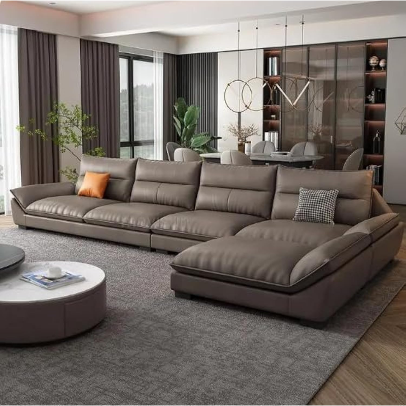 Overstuffed Multifunction Wooden Frame Furniture Sofa Living Room Set Pu Leather (260Cm, Brown)