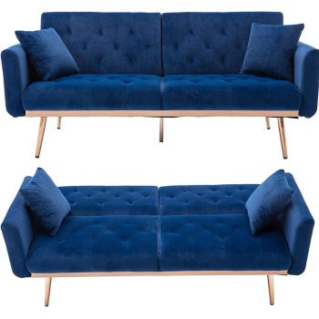 Light Luxury Velvet Convertible Modern Sofa Cum Bed (Blue)