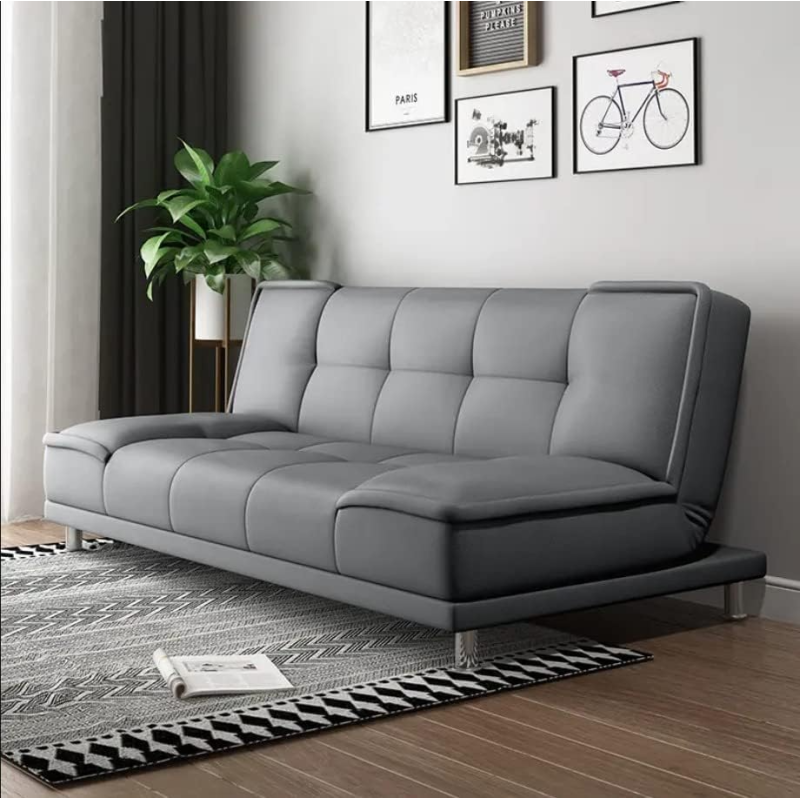 Small Family Living Room Folding Apartment Study Office Lunch Break Velvet Sofa Multi-Function Sofa Bed (Light Grey)