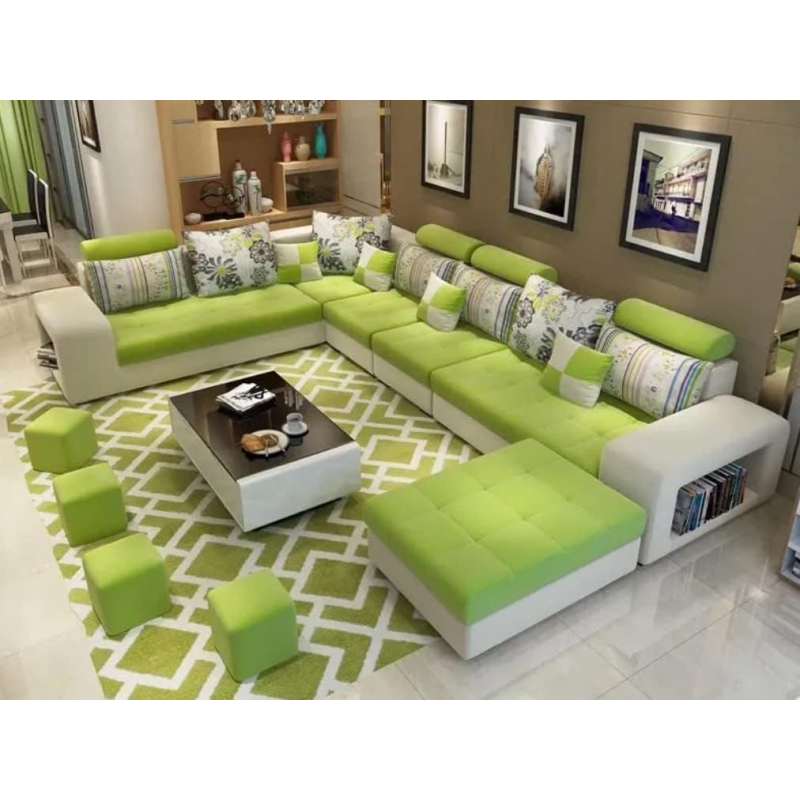 Live Room Sofa,Apartment Living Room Corner Sofa Set Combination Furniture (Green)