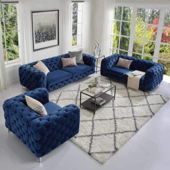 Simple Velvet Fabric Sofa, The Body Of The Sofa Is Botton Tufted Sofa For Living Room (Blue)