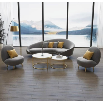 Living Room Furniture Curve Shape Velvet Design Luxury Furniture European Sofa (Grey)