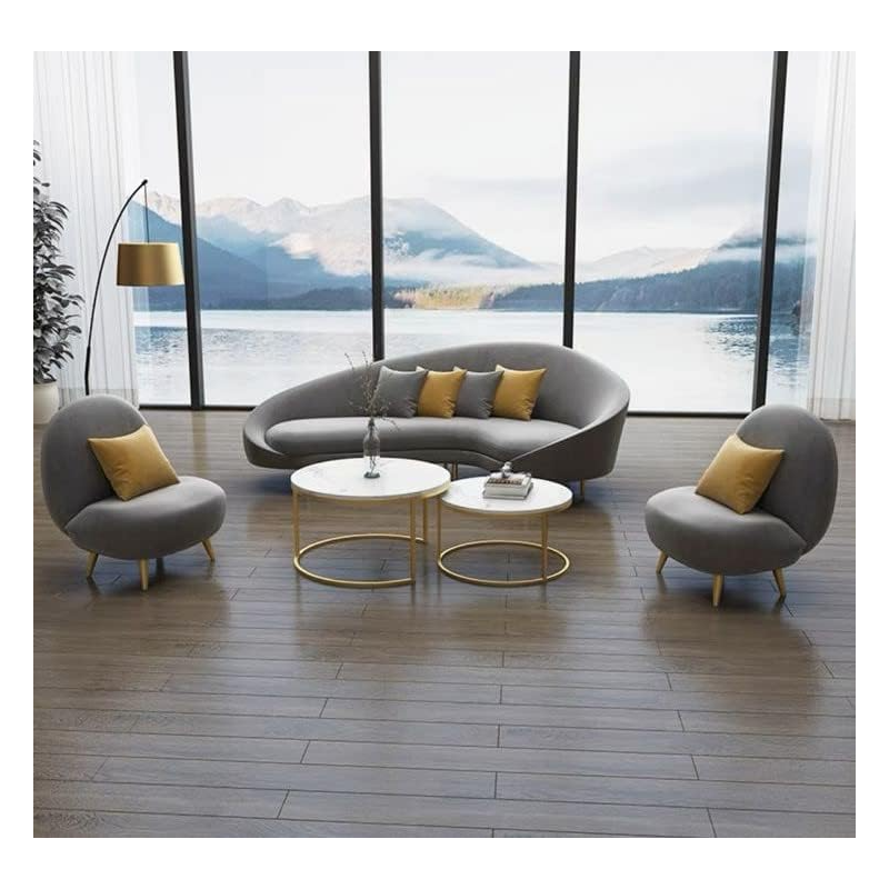 Living Room Furniture Curve Shape Velvet Design Luxury Furniture European Sofa (Grey)