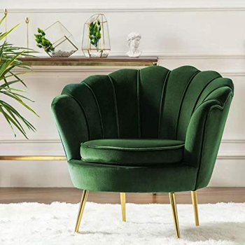 Round Shaped Flower Chair - Mettle Legs - Velvet (Green)
