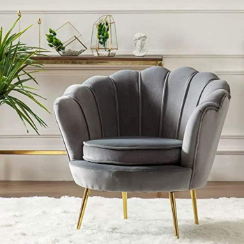 Round Shaped Flower Chair - Mettle Legs - Velvet (Grey)