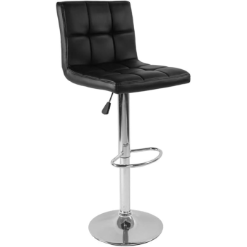 Modern Square Pu Leather Adjustable Bar Stools With Back, Counter Height Swivel Stool (A-Black)