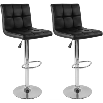 I@Home Modern Square Pu Leather Adjustable Bar Stools With Back, Counter Height Swivel Stool, Set Of 2 (D-Black)