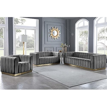 European Luxury Loveseats Living Room White Sofa Set Home Furniture 6 Seats Sofa (Grey)