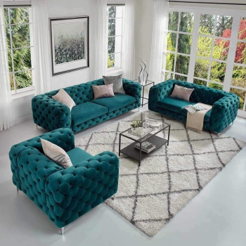 Simple Velvet Fabric Sofa, The Body Of The Sofa Is Botton Tufted Sofa For Living Room (Green)