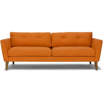 Modern Upholstered Fabric Home + Office Sofa Modern Lounge Spot Contemporary Style Couch Cherry-Stained Wood Legs 3 Seater (Orange)