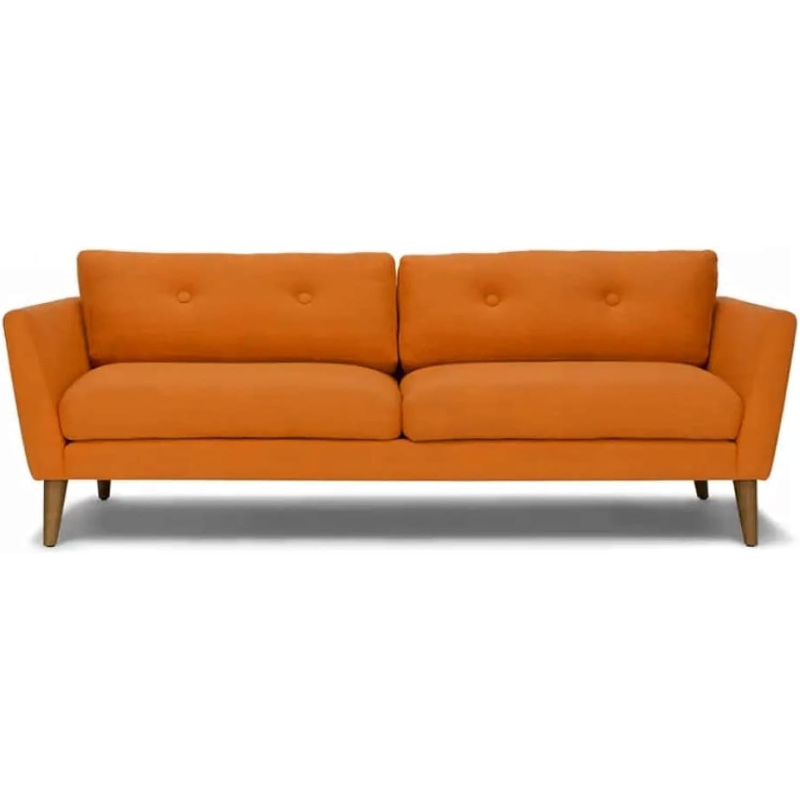 Modern Upholstered Fabric Home + Office Sofa Modern Lounge Spot Contemporary Style Couch Cherry-Stained Wood Legs 3 Seater (Orange)